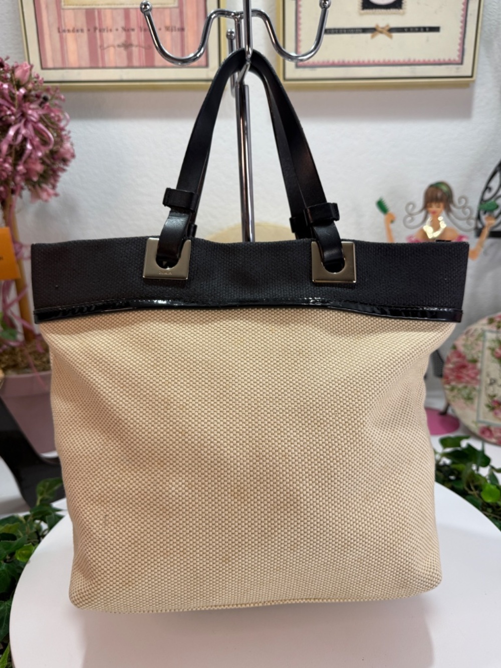 FURLA CREAM/BROWN/BLACK SMALL TOTE! - Picture 11 of 17